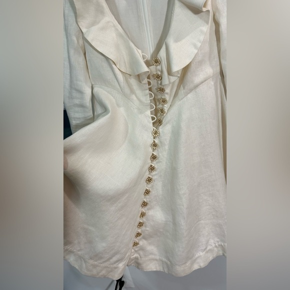 NWT Zimmermann Cream Linen Daisy Mini Dress Ruffle Long Sleeve AU 0P (US 2P) - Picture 9 of 16